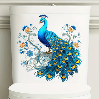 Peacock Toilet Lid Decal - 1pc Self-adhesive Animal Print Bathroom Decoration, Semi-glossy Finish, Plastic Surface Compatible, Single Use Peel and Stick Tank Cover Embellishment