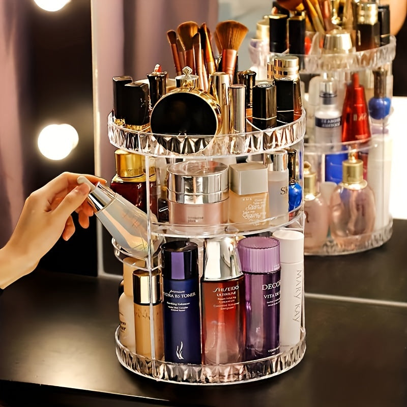 360° Rotating Acrylic Makeup Organizer - Transparent Cosmetic Storage Box for Skincare, Lipstick & More - Perfect for Dorms & Bathroom Vanity
