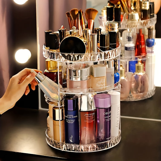 360° Rotating Acrylic Makeup Organizer - Transparent Cosmetic Storage Box for Skincare, Lipstick & More - Perfect for Dorms & Bathroom Vanity
