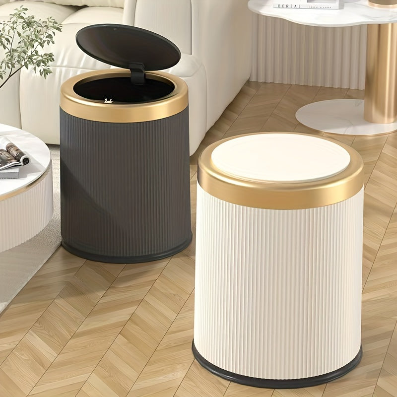 1pc Press-Type Luxury Kitchen Trash Can with Odor-Sealing Lid, Cylindrical Plastic Bin for Home, Living Room, Bathroom - Double-Layer Waste Basket, Large Capacity Garbage Can