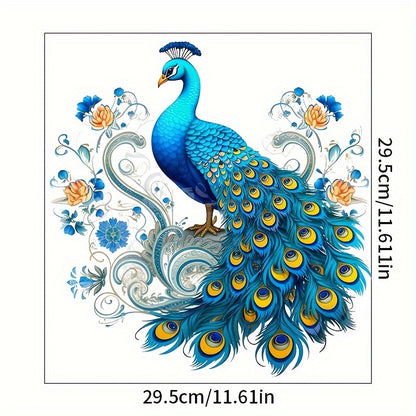 Peacock Toilet Lid Decal - 1pc Self-adhesive Animal Print Bathroom Decoration, Semi-glossy Finish, Plastic Surface Compatible, Single Use Peel and Stick Tank Cover Embellishment
