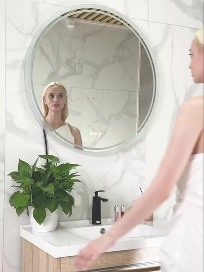 LED Bathroom Mirror Round: Lighting Dimmable Backlit Wall Mirror, Circle Illuminated Anti-Foge Vanity Mirror, 3 Smart Touch Button Makeup With Brightness Adjustable, Memory Function Modern Shaving Mirror With Acrylic Edge