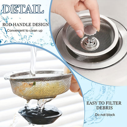 Stainless Steel Kitchen Sink Strainer - 8.13cm & 5.33cm Mesh, Non-Clogging for Bathroom, Washroom & Vanity