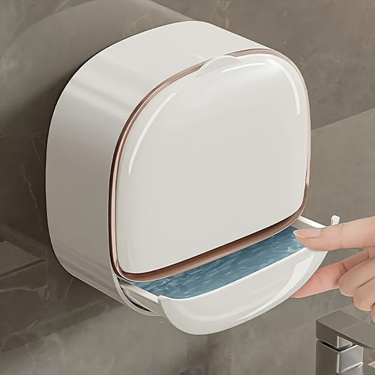 1pc AromaFree Double-Layer Wall-Mounted Soap Holder with Lid - Easy-Install, No-Drill, Plastic Soap Storage for Bathroom & Kitchen