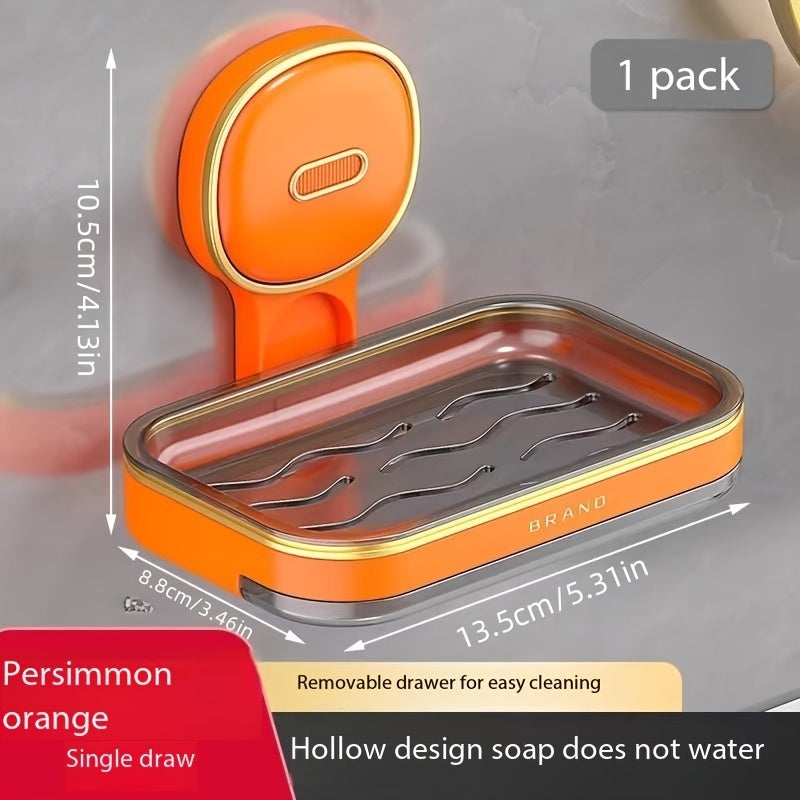 1pc Wall Mounted Soap Holder, Double Layer Drainage Soap Rack, Household Toilet Bathroom Soap Tray, Simple Soap Storage Rack for Home Bathroom, Bathroom Accessories