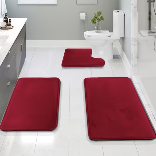 3pcs Solid Color Bathroom Toilet Mat - Coral Velvet Non-Slip Floor Mat, Soft, Polyester Bathroom Mat, Absorbent Bathroom Mat, Suitable for Bathroom Floor - Luxury Bathroom Accessories -