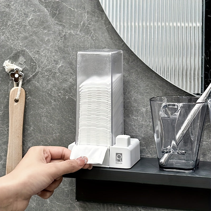 RYELEA 5X6Cm Makeup Remover Pad Organizer Press-To-Dispense Pad Storage Box Dispenser– Waterproof Bathroom Organizer for Vanity And Countertop