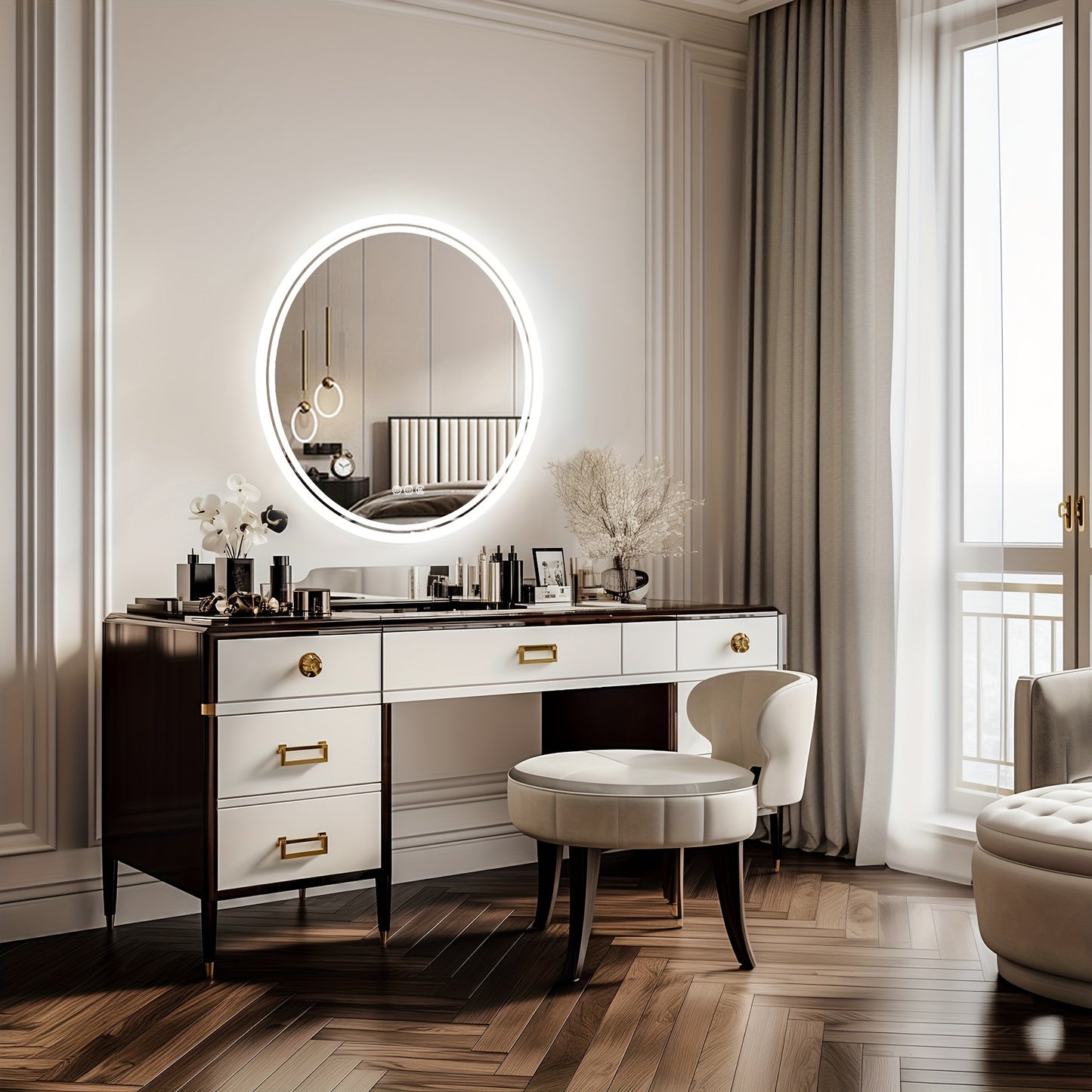 LED Bathroom Mirror Round: Lighting Dimmable Backlit Wall Mirror, Circle Illuminated Anti-Foge Vanity Mirror, 3 Smart Touch Button Makeup With Brightness Adjustable, Memory Function Modern Shaving Mirror With Acrylic Edge