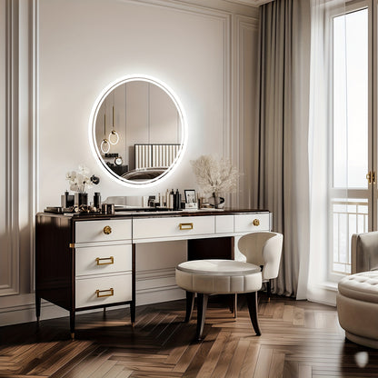 LED Bathroom Mirror Round: Lighting Dimmable Backlit Wall Mirror, Circle Illuminated Anti-Foge Vanity Mirror, 3 Smart Touch Button Makeup With Brightness Adjustable, Memory Function Modern Shaving Mirror With Acrylic Edge