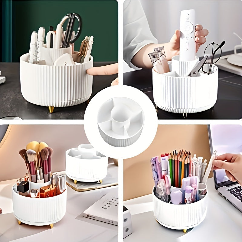 Rotating Makeup Organizer, 360 Degree Rotation, Minimalist Design, High-Gloss ABS Plastic, Perfect For Bedroom, Vanity, Bathroom Storage