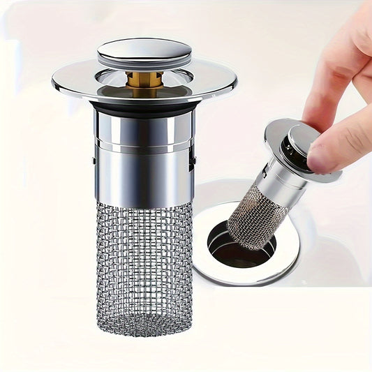 [Popular Choice] 2/1pc Stainless Steel Bathroom Sink Plug, Press Type Bounce Core Anti-Odor Water Plug, Pop-up Bathroom Sink Plug, Sink Drain Plug, Wash Basin Drain Filter, Bathroom Accessories