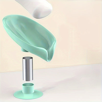 Leaf-Shaped Soap Dish with Drainage, Strong Suction, No Electricity Needed, Enhances Bathroom Decor, Keeps Soap Dry - Green/Gray