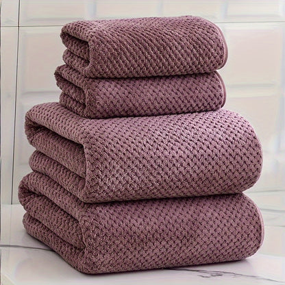 4pcs Luxury Pineapple Mesh Towel Set - Ultra Absorbent, Quick Dry, Super Soft & Skin-Friendly Bathroom Towels - Ideal for Home Use