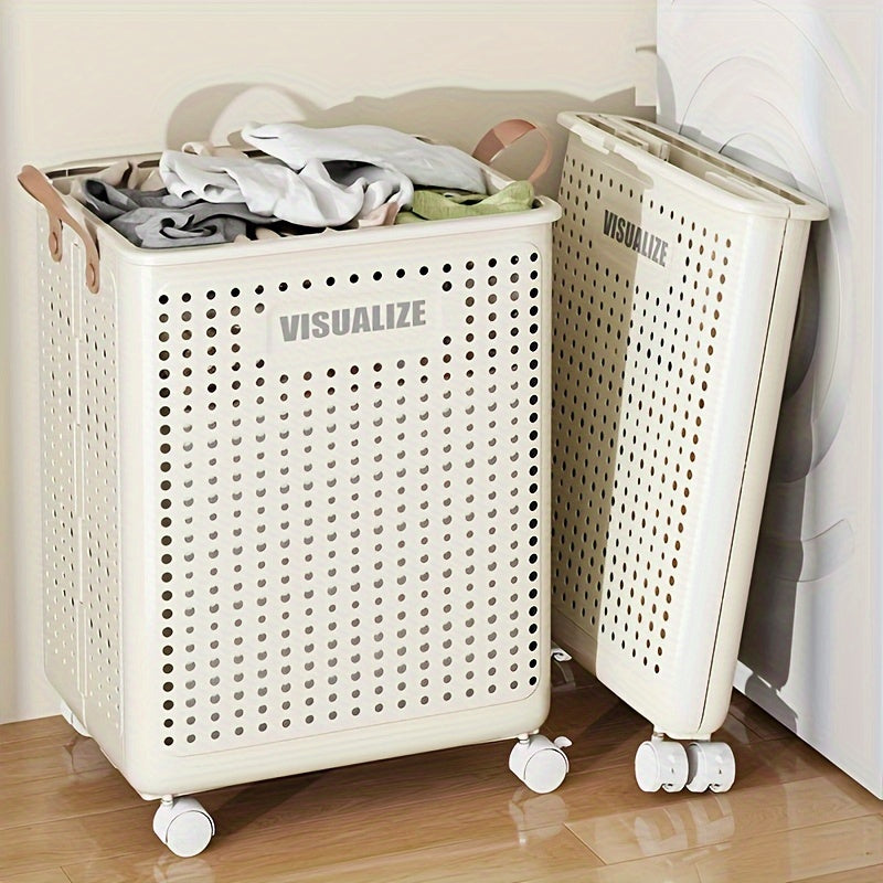 Foldable Laundry Basket with Wheels - Large & Medium Capacity, Durable PP Material, Ventilated Design & Ergonomic Handles, Space-Saving Collapsible Hamper for Bathroom, Bedroom, Laundry Room Storage