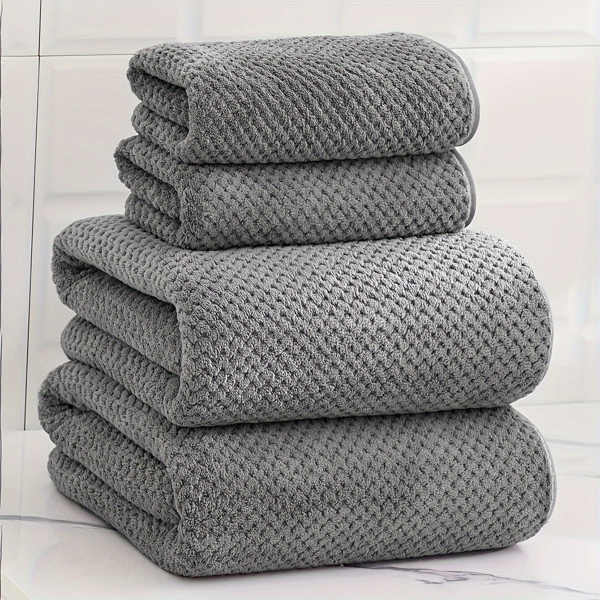 4pcs Luxury Pineapple Mesh Towel Set - Ultra Absorbent, Quick Dry, Super Soft & Skin-Friendly Bathroom Towels - Ideal for Home Use