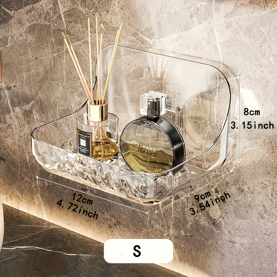 Easy-Install Wall-Mounted Bathroom Organizer - No Drill, Transparent Resin Storage Shelf for Toiletries & Cosmetics