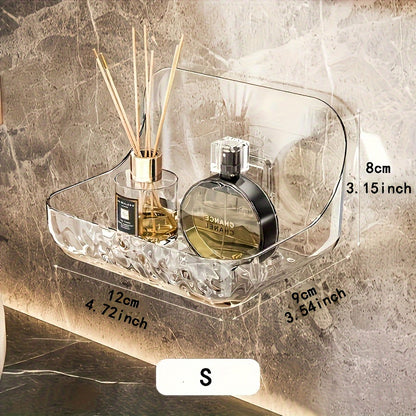 Easy-Install Wall-Mounted Bathroom Organizer - No Drill, Transparent Resin Storage Shelf for Toiletries & Cosmetics