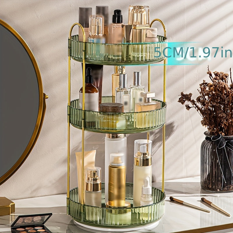Luxury 3-Tier Rotating Vanity Organizer Rack, Freestanding Plastic Bathroom Shelf for Cosmetics, Perfumes, Skincare - Versatile Storage for Bathroom, Kitchen Countertop