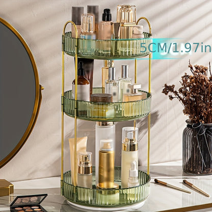 Luxury 3-Tier Rotating Vanity Organizer Rack, Freestanding Plastic Bathroom Shelf for Cosmetics, Perfumes, Skincare - Versatile Storage for Bathroom, Kitchen Countertop