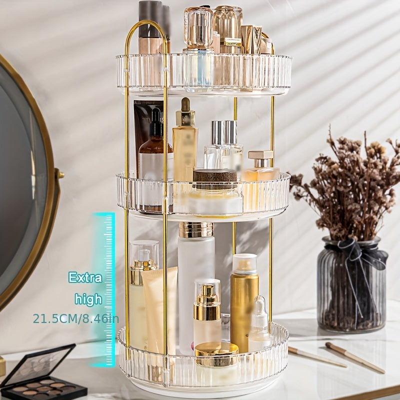 Luxury 3-Tier Rotating Vanity Organizer Rack, Freestanding Plastic Bathroom Shelf for Cosmetics, Perfumes, Skincare - Versatile Storage for Bathroom, Kitchen Countertop