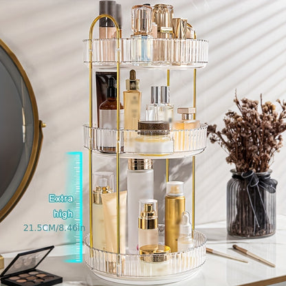 Luxury 3-Tier Rotating Vanity Organizer Rack, Freestanding Plastic Bathroom Shelf for Cosmetics, Perfumes, Skincare - Versatile Storage for Bathroom, Kitchen Countertop