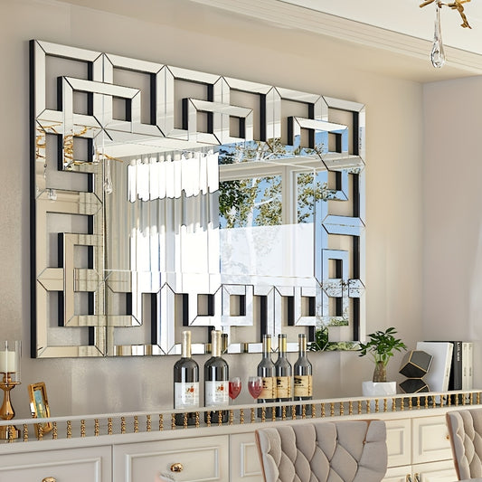 Edge Wall Mirror 100x70cm Living Room Venetian Style Decor, With Beveled Glass, Rectangular Bedroom Wall Design Vanity Mirror, Silver Frame Art Dressing Mirror, Modern Decor Bathroom Home Entry Decor Decorative Mirror