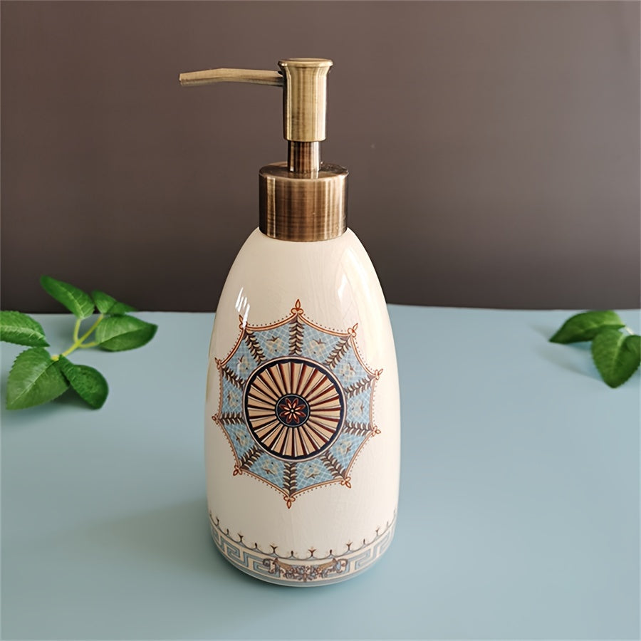 1pc Elegant Ceramic Soap Dispenser with Decorative Designs - Refillable Countertop Lotion & Dish Soap Pump, PVC-Free, Ideal for Kitchen and Bathroom Decor, Christmas/Halloween Gift Decoration
