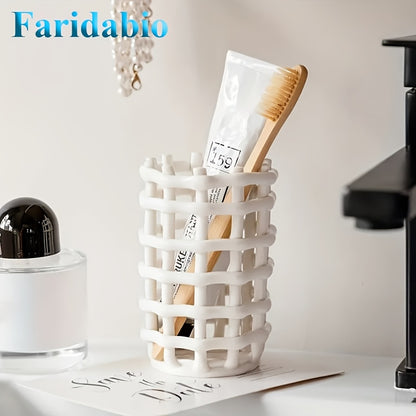 1Pc Hand Woven Ceramic Toothbrush Holder - Freestanding Toothpaste Storage Container for Bathroom Accessories, Non-Electric Organizer