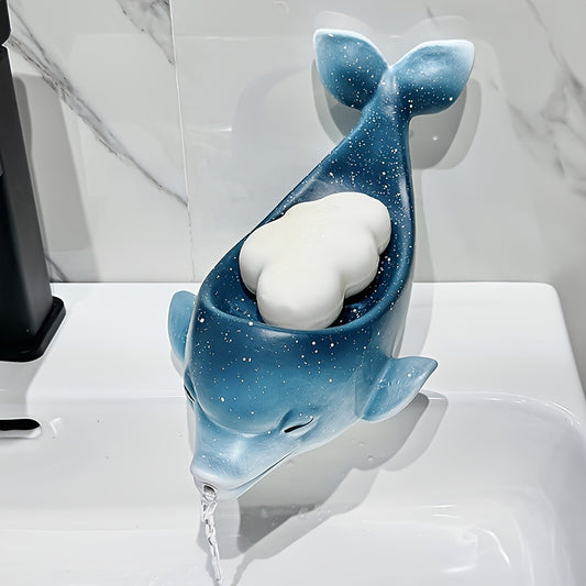 1pc Ceramic Dolphin Soap Dish, Unique Creative Starry Sky Design, Drainable Soap Holder for Home Use, No Water Accumulation, Water-Outflow Feature, Bathroom Accessory, Soap Bar Holder | Whimsical Decor | Ceramic Soap Holder,