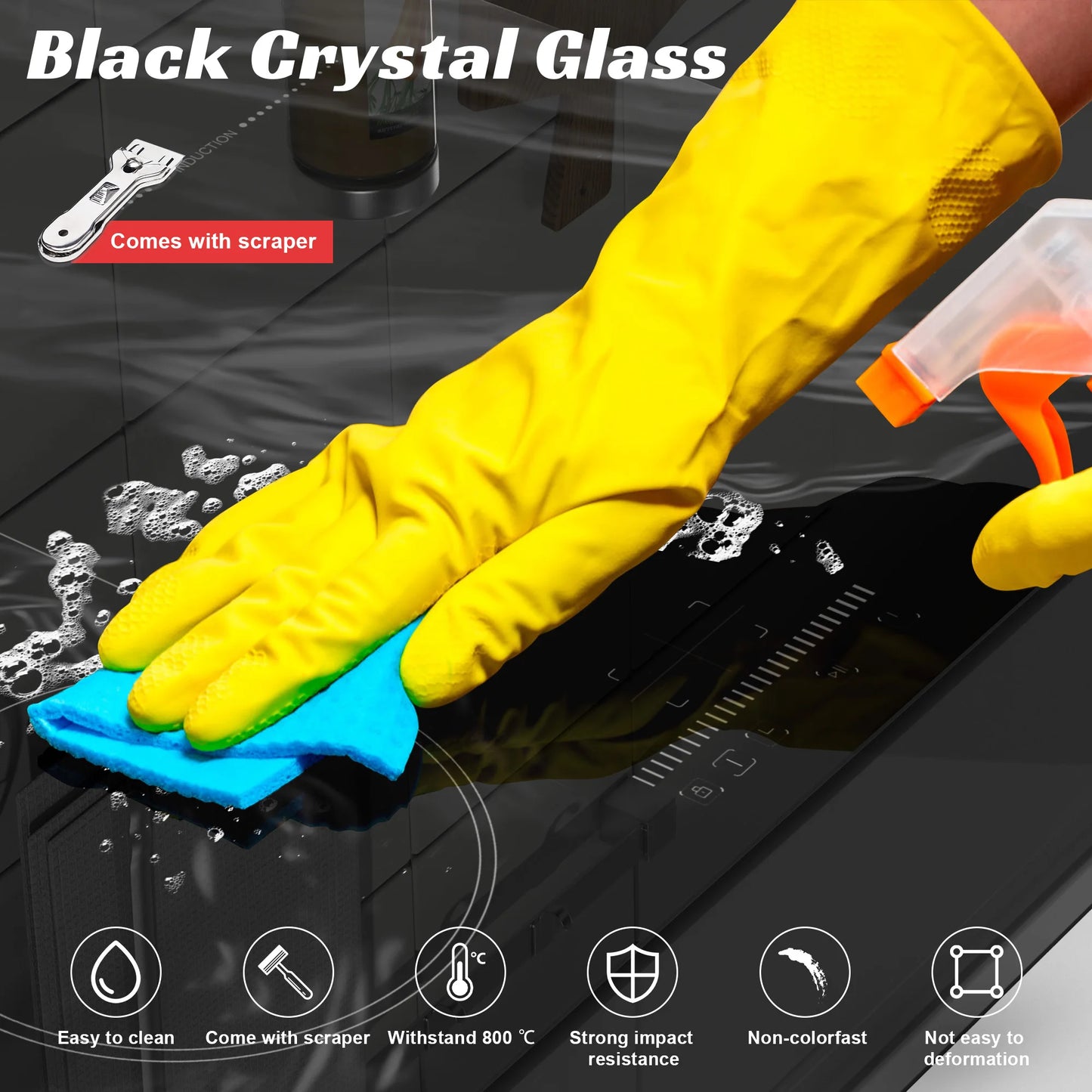 Karinear Plaque Induction 4 Feux Encastrable avec Prise, 3500W, Plaque de Cuisson Electrique avec Marbrure, Flexizone, Commande Tactile, Minuterie, 220-240V