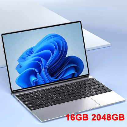 Ordinateur portable ultra fin de 14.1 pouces, 16 Go de RAM, 2 To de SSD, Intel Nino 00, Windows 11 Pro, Notebook Gamer, 1920*1080 Display Office Study Computer