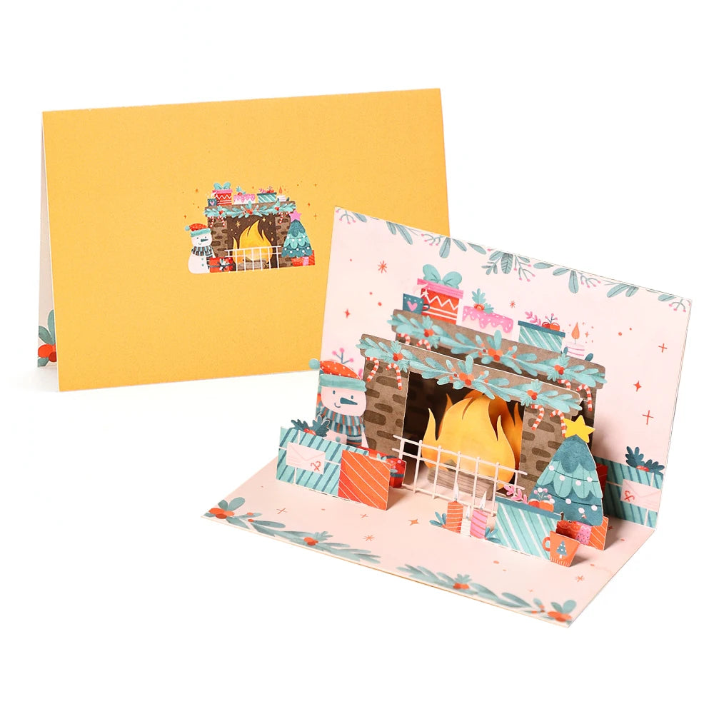 Cartes de vœux pour arbre de noël, carte Pop-Up tridimensionnelle pour chat, carte postale 3D avec enveloppe, fournitures de vacances