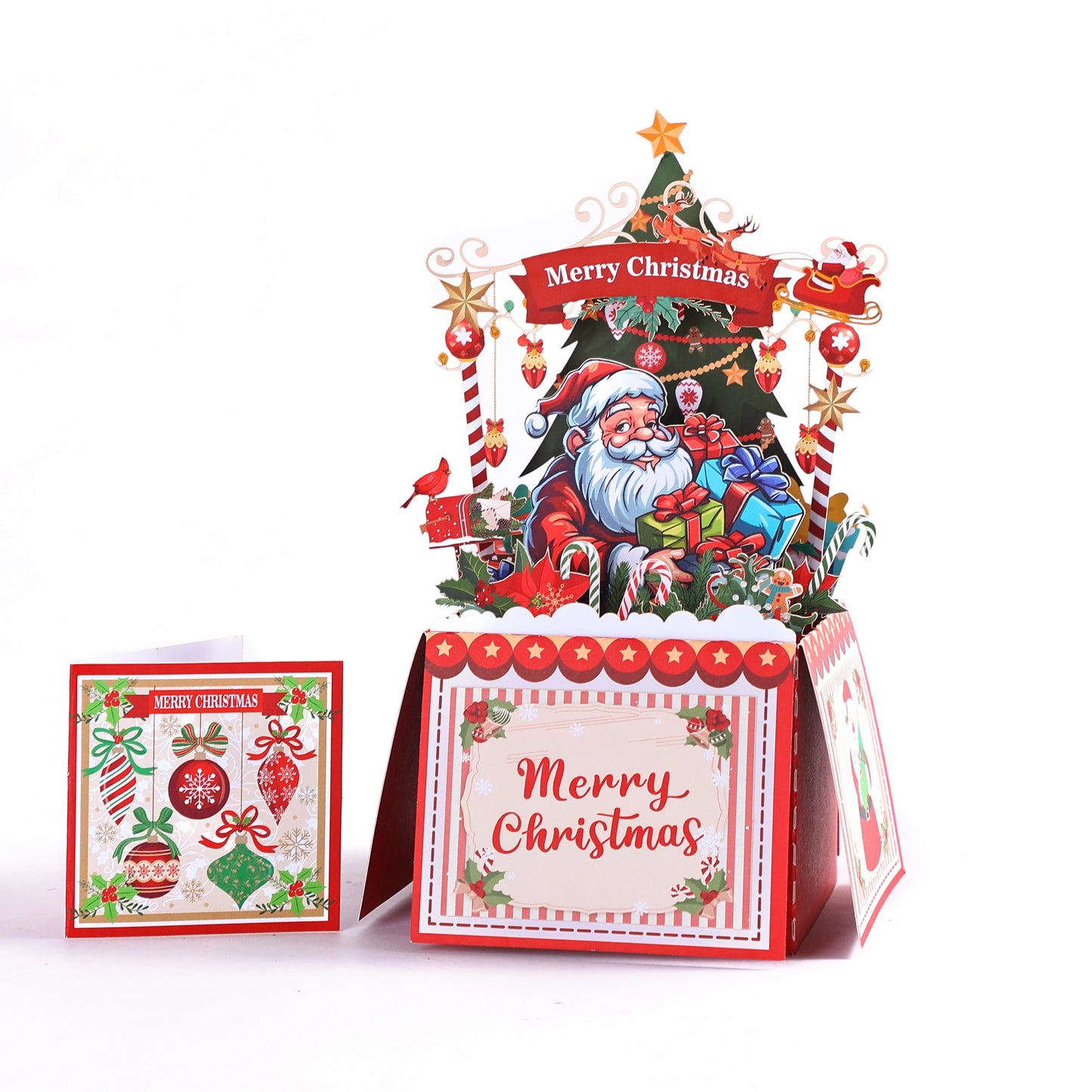 Cartes de vœux pour arbre de noël, carte Pop-Up tridimensionnelle pour chat, carte postale 3D avec enveloppe, fournitures de vacances