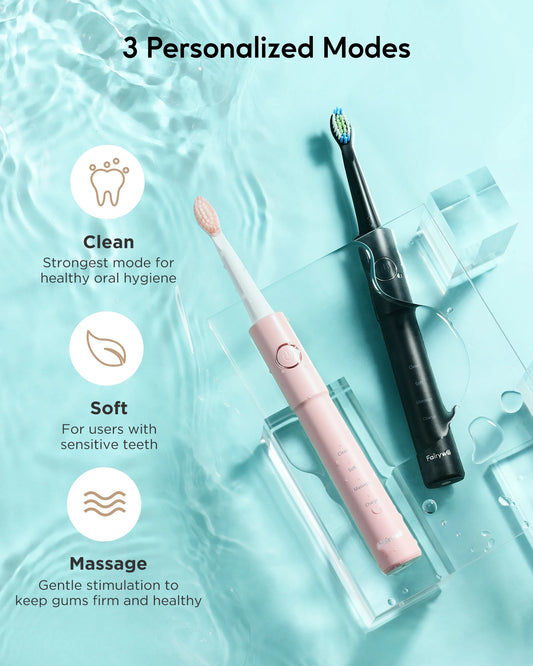 Fairywill – brosse à dents électrique sonique E11, étanche, Charge USB, avec 8 têtes de rechange