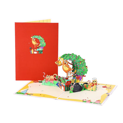Cartes de vœux pour arbre de noël, carte Pop-Up tridimensionnelle pour chat, carte postale 3D avec enveloppe, fournitures de vacances