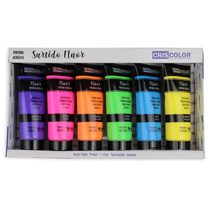 KROWN-peinture acrylique 75 ml. Bricolage Pro Set 6 couleurs Pigments de base riche ensemble de peinture acrylique Non toxique pour les entretoises débutants enfants artisanat toile bois céramique tissu