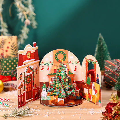 Cartes de vœux pour arbre de noël, carte Pop-Up tridimensionnelle pour chat, carte postale 3D avec enveloppe, fournitures de vacances