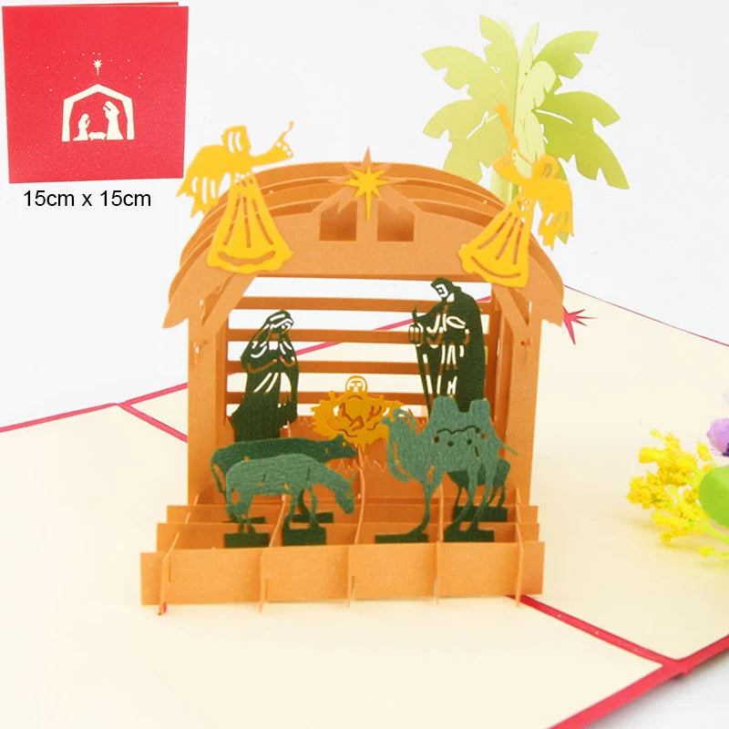 Carte de vministériels x de Noël 3D colorée faite à la main, cartes pop-up créatives, vacances, Thanksgiving, nouvel an, qualité supérieure, nouveau