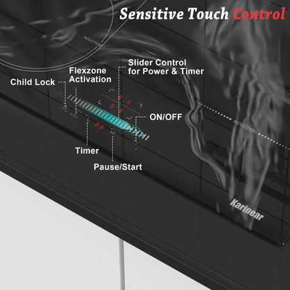 Karinear Plaque Induction 4 Feux Encastrable avec Prise, 3500W, Plaque de Cuisson Electrique avec Marbrure, Flexizone, Commande Tactile, Minuterie, 220-240V