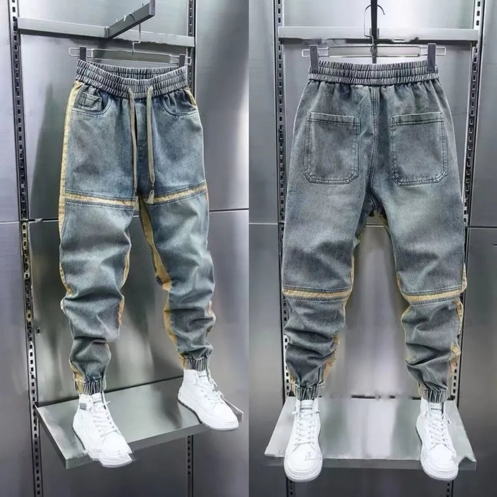 Patchwork Design mode Streetwear jambe large jean mode sarouel marque de luxe vêtements pour hommes