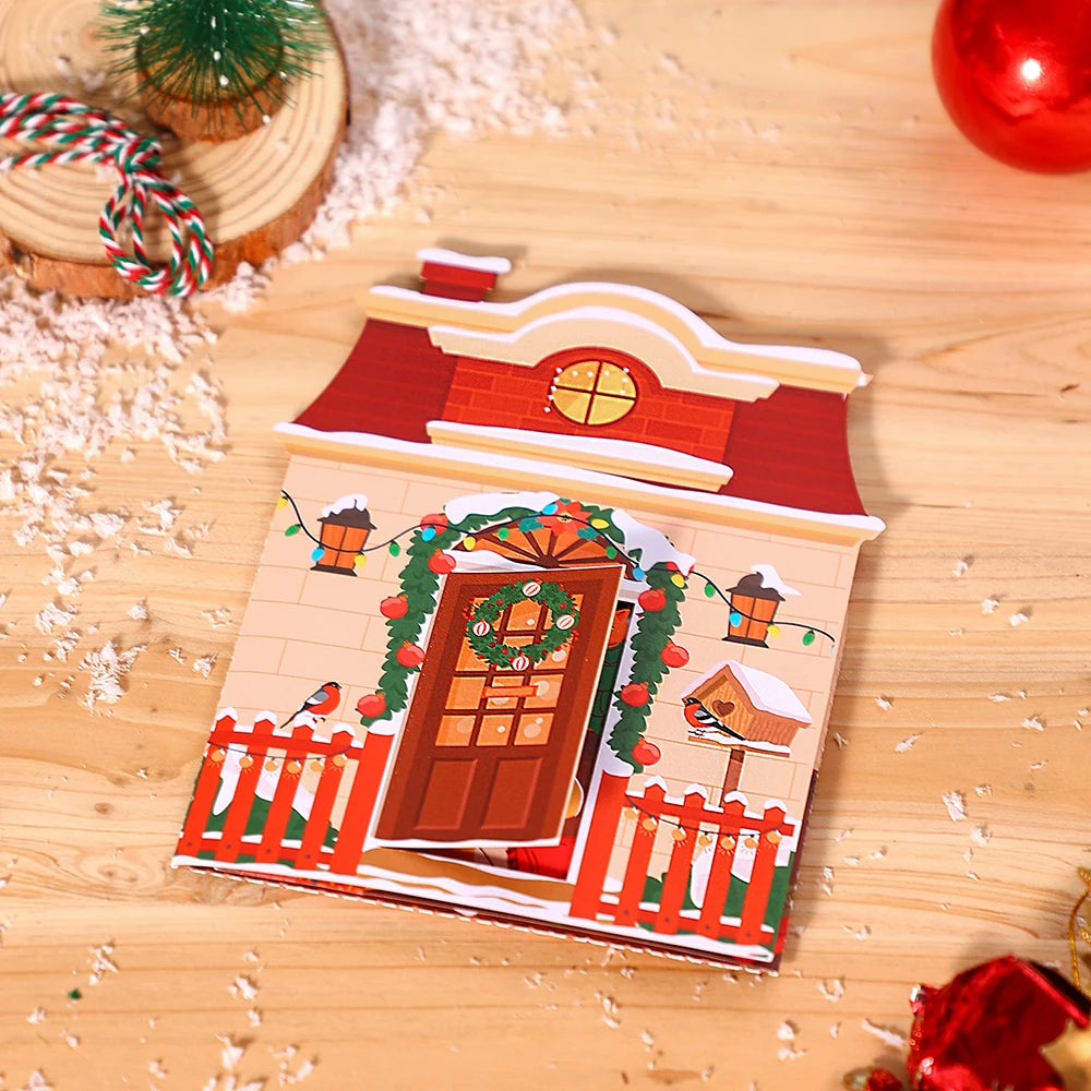 Cartes de vœux pour arbre de noël, carte Pop-Up tridimensionnelle pour chat, carte postale 3D avec enveloppe, fournitures de vacances