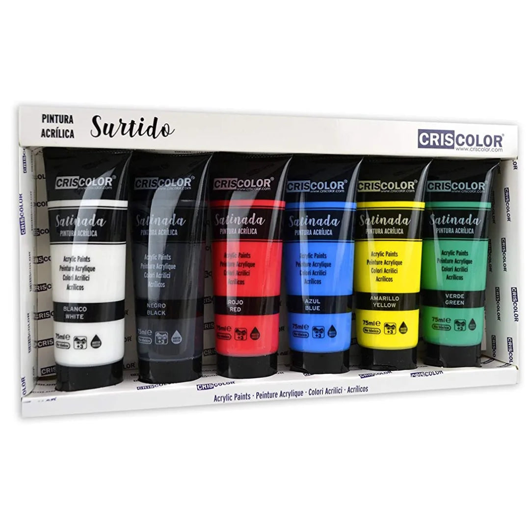 KROWN-peinture acrylique 75 ml. Bricolage Pro Set 6 couleurs Pigments de base riche ensemble de peinture acrylique Non toxique pour les entretoises débutants enfants artisanat toile bois céramique tissu