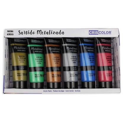 KROWN-peinture acrylique 75 ml. Bricolage Pro Set 6 couleurs Pigments de base riche ensemble de peinture acrylique Non toxique pour les entretoises débutants enfants artisanat toile bois céramique tissu