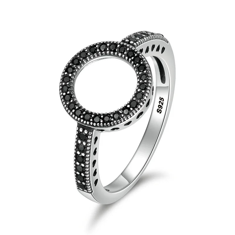 BAMOER-Bagues rondes en argent regardé 100% pour femme, cercle CZ, bijoux, cadeau de Noël, 925 authentique, toujours clair, SCR041