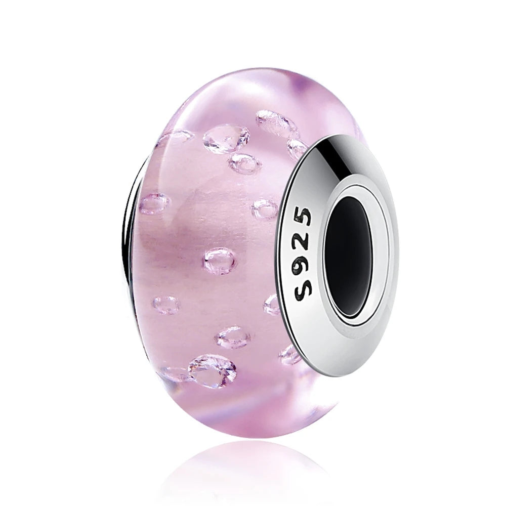 BAMOER 925 en argent Sterling belle fleur rose perles de charme en verre de Murano européen