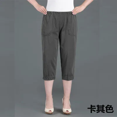 Pantacourt en pur coton pour femme, pantalon décontracté, taille élastique, grande taille 4XL, été 2025