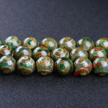Perles tibétaines Dzi de chine, pierre naturelle, motif d'oeil, Agates tibétaines vertes, rondes, amples, taille au choix 8, 10, 12MM, pour bijoux