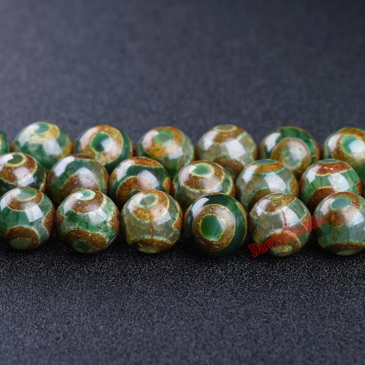 Perles tibétaines Dzi de chine, pierre naturelle, motif d'oeil, Agates tibétaines vertes, rondes, amples, taille au choix 8, 10, 12MM, pour bijoux