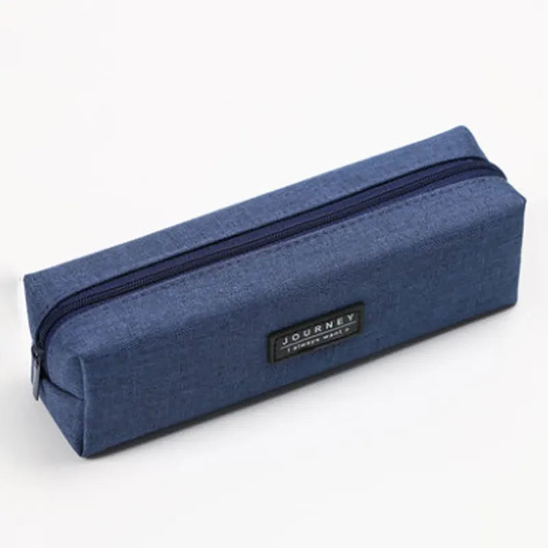 Trousse à crayons en toile bleue à rayures de couleur unie,