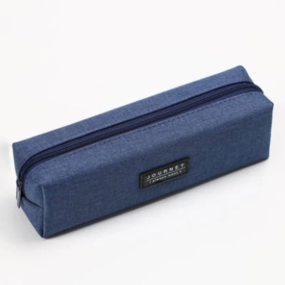 Trousse à crayons en toile bleue à rayures de couleur unie,